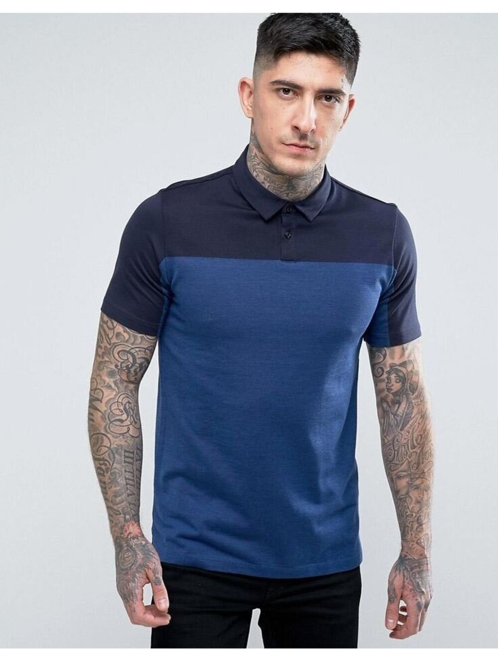 Hugo Boss Men's Slim Fit Two-Tone Navy Blue Polo Shirt Medium